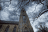 The spire of the First Presbyterian Church visible for miles marks downtown Goshen.